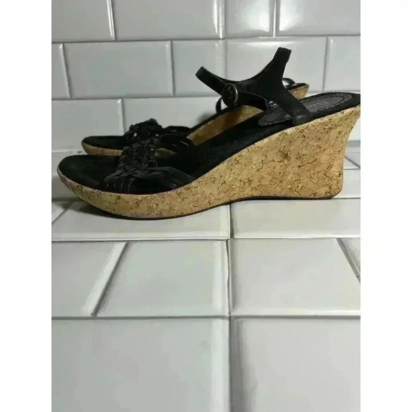 Bass Black Cork Wedge Strappy Sandals Sevita 11M Women's - Picture 6 of 11